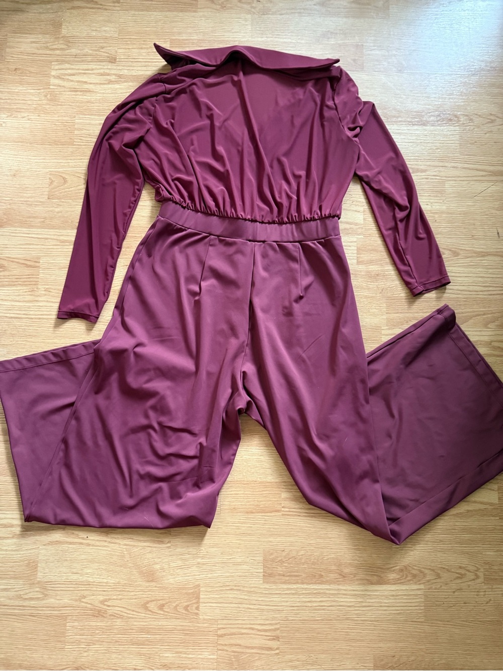 Halara SoftlyZero Mesh Wrap Wide Leg Jumpsuit Large Burgundy 7GY6P - Picture 4 of 4